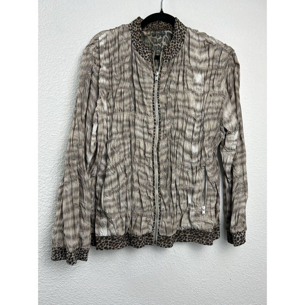 Chico's Beige Full Zip Long Sleeve Animal Print Leopard Reversible Jacket Size M